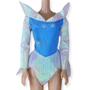 Barbie Disney Princess Cinderella Bodysuit Leotard Blue Iridescent Sleeves Skirt